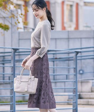 Tiaclasse L 【ダブルストレッチ】【洗える】タックパフ袖ブラウス グレー