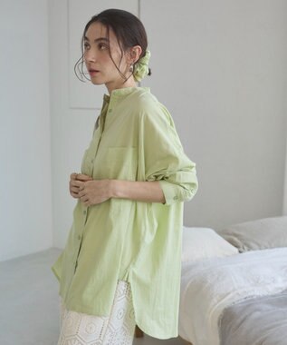 WEGO 着丈が選べる オーバーサイズ バンドカラー シャツ / ストライプ / 無地 ライム