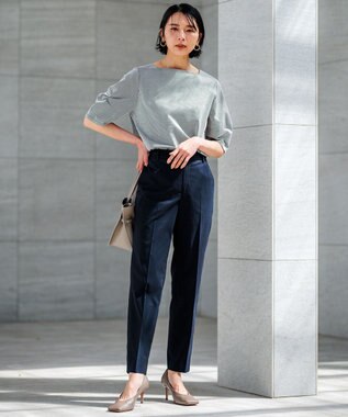 23区 【洗える/セットアップ対応】グロッシーコットンシャンブレー テーパード パンツ ネイビー系