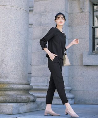 Tiaclasse L 【ダブルストレッチ】【洗える】タックパフ袖ブラウス ブラック