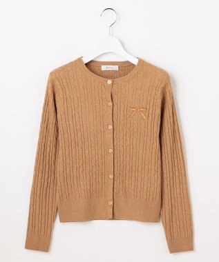 Feroux ケーブル編み×リボン刺繍 ニット カーディガン キャメル系