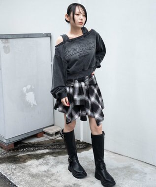 WEGO ネルシャツライクイレヘムミニスカート ブラウン