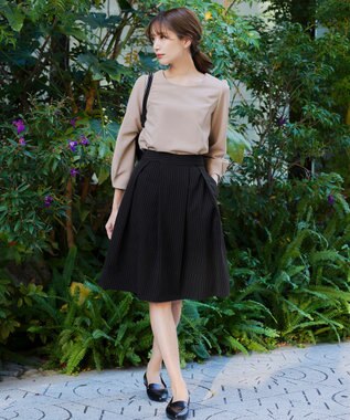 Tiaclasse L 【ダブルストレッチ】【洗える】タックパフ袖ブラウス グレージュ