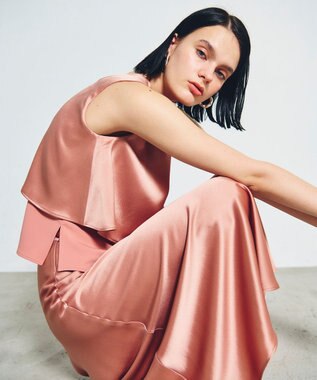 GRACE CONTINENTAL サテンバイアスロングスカート オレンジ