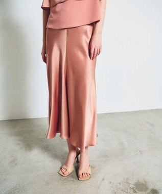 GRACE CONTINENTAL サテンバイアスロングスカート オレンジ
