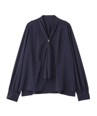YECCA VECCA スカーフリング付きボウタイブラウス Navy