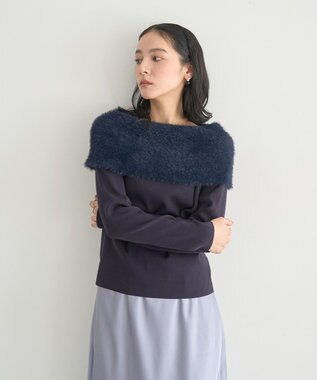 YECCA VECCA ファーMIXオフショルニット Navy
