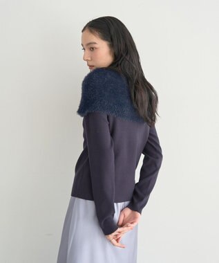YECCA VECCA ファーMIXオフショルニット Navy