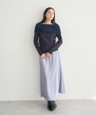 YECCA VECCA ファーMIXオフショルニット Navy