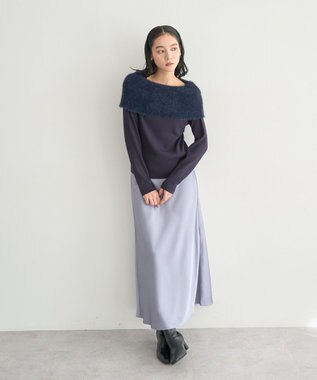 YECCA VECCA ファーMIXオフショルニット Navy