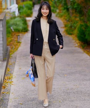 ANY SIS 褒めらレディストレッチ カラーレス ジャケット ネイビー