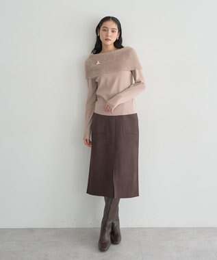 YECCA VECCA ファーMIXオフショルニット Beige