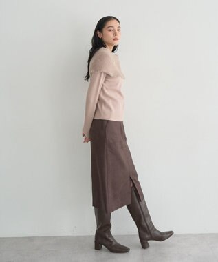 YECCA VECCA ファーMIXオフショルニット Beige