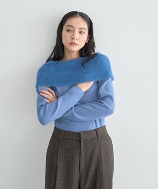 YECCA VECCA ファーMIXオフショルニット Blue