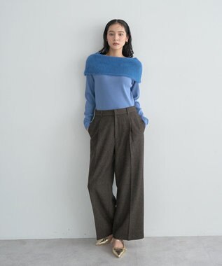 YECCA VECCA ファーMIXオフショルニット Blue