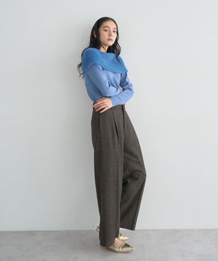 YECCA VECCA ファーMIXオフショルニット Blue