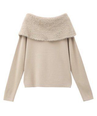 YECCA VECCA ファーMIXオフショルニット Beige