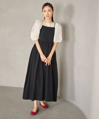 #Newans ボリュームチェックキャミワンピ ブラックチェック