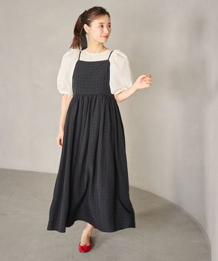 #Newans ボリュームチェックキャミワンピ ブラックチェック