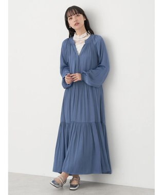 earth music&ecology サテンティアードワンピース Blue