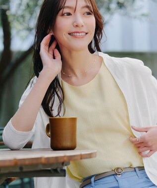 Tiaclasse L 【洗える】シアーチェック柄パフスリーブブラウス イエロー