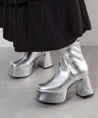 WEGO ストーム付きワイドヒールショートブーツ シルバー