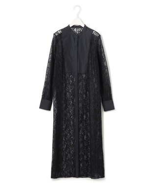 ICB 【洗える】ナイロンラッセルレース シャツワンピース ブラック系