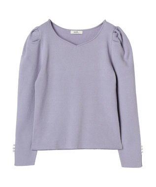 earth music&ecology ハートネック袖パールニットプルオーバー Lavender
