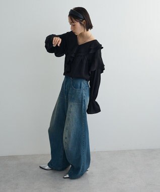 Green Parks ビッグカラーフリルブラウス Black