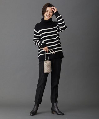 J.PRESS LADIES S 【洗える】MERINO CASHMERE オフタートル ボーダー ニット ブラック系1