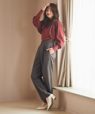 Feroux 【洗える】サイドオープンスラックス パンツ グレー系