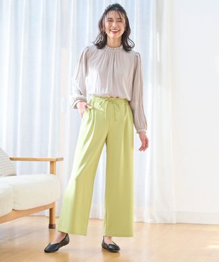 ANY 【ウエストゴム】イージケア美脚パンツ ワイド ライム