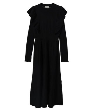 earth music&ecology ショルダーフリルニットワンピース Black