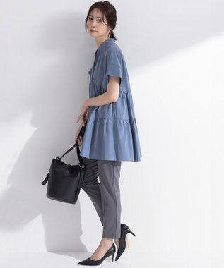 組曲 S スーパーライトストレッチティアード ブラウス スモーキーブルー系