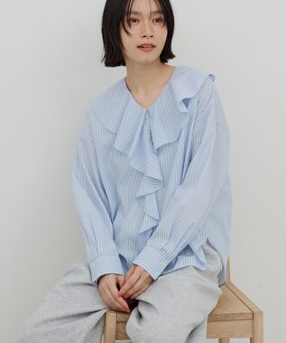 AMERICAN HOLIC 【イージーケア】ラッフルブラウス Stripe