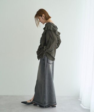 YECCA VECCA ラッフルリボンロングブラウス Dark Khaki