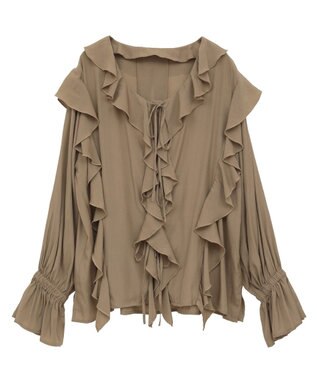 YECCA VECCA ラッフルリボンロングブラウス Camel