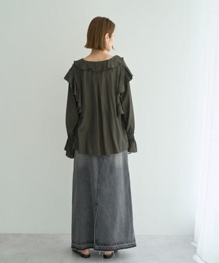 YECCA VECCA ラッフルリボンロングブラウス Dark Khaki