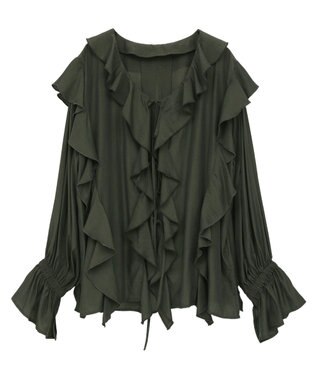 YECCA VECCA ラッフルリボンロングブラウス Dark Khaki