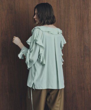 YECCA VECCA ラッフルリボンロングブラウス Light Green