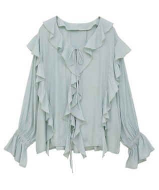 YECCA VECCA ラッフルリボンロングブラウス Light Green