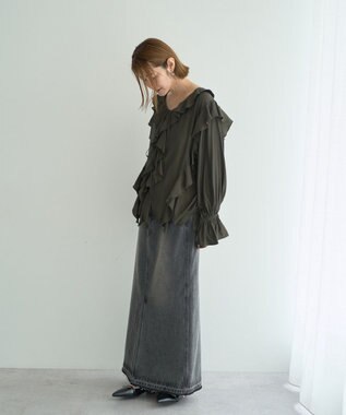 YECCA VECCA ラッフルリボンロングブラウス Dark Khaki