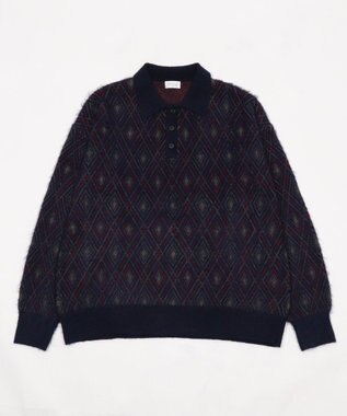 WEGO 【ユニセックス着用ITEM】アーガイルニットポロ ネイビー