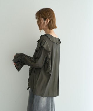 YECCA VECCA ラッフルリボンロングブラウス Dark Khaki