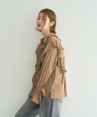 YECCA VECCA ラッフルリボンロングブラウス Camel