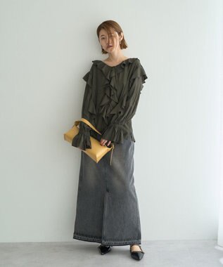 YECCA VECCA ラッフルリボンロングブラウス Dark Khaki