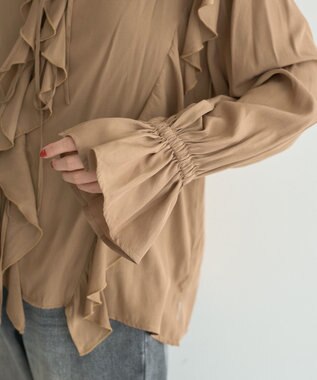 YECCA VECCA ラッフルリボンロングブラウス Camel