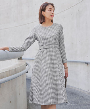 【洗える】ツイード配色フレアワンピース