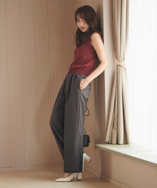 Feroux 【洗える】サイドオープンスラックス パンツ グレー系