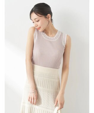 earth music&ecology ノースリーブラインニットプルオーバー Mocha